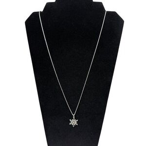 Sparkling Crystal Rhinestone Snowflake Pendant and Necklace Silver Tone 26 in L